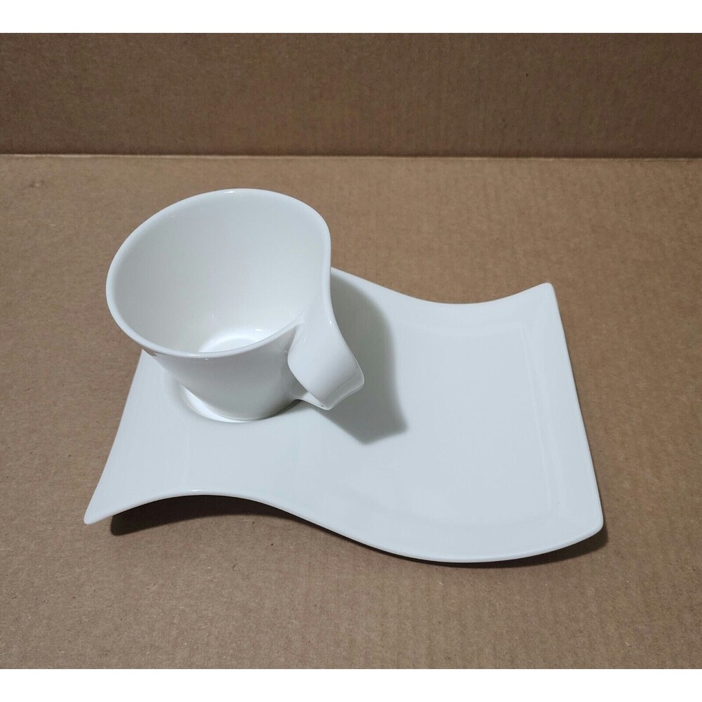 Villeroy & Boch NewWave White Coffee Cup & Saucer Set Porcelain Asymmetrical